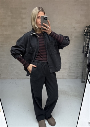 Soft cotton stripe rib longsleeve bluse Chocolate Plum A1050066 Ganni 